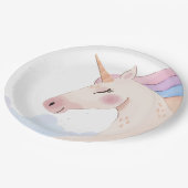 レインボーウォーターカラーユニコーンバースデーパーティー | ペーパープレート (アングル)