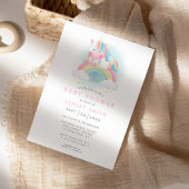 レインボーウォーターカラーユニコーンピンクガールベビーシャワー 招待状