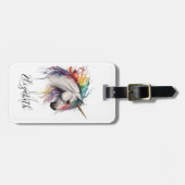 レインボーウォーターカラーユニコーンモノグラム ラゲッジタグ (正面横)