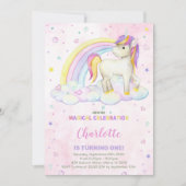 レインボーウォーターカラーユニコーン誕生日招待状 招待状 (正面)