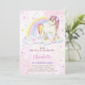 レインボーウォーターカラーユニコーン誕生日招待状 招待状 (スタンド正面)