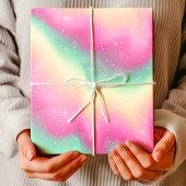 レインボーウォーターカラーユニコーン銀河系スパークル誕生日 ラッピングペーパー