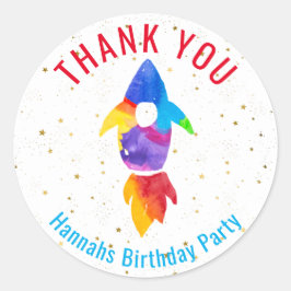 レインボーウォーターカラーロケット宇宙ありがとう ラウンドシール