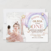 レインボーウォーターカラー写真第1誕生日 招待状 (正面)