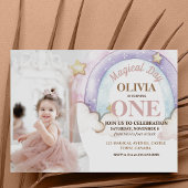 レインボーウォーターカラー写真第1誕生日 招待状