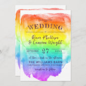 レインボーウォーターカラー洗浄LGBTQ 結婚's 招待状 (正面/裏面)