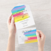 レインボーウォーターカラー結婚サマーズシックRSVP オールインワン招待状 (貼ってはがせる)