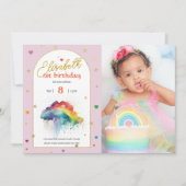 レインボーウォーターカラー1stフォト誕生日招待状 招待状 (正面)