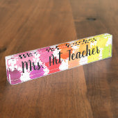 レインボーウォーターカラー(ばちゃばちゃ)跳ねる先生机用ネームプレート デスクネームプレート (側面)