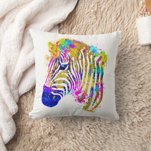 レインボーウォーター絵を描カラー(ばちゃばちゃ)跳ねるゼブラグラフィック クッション (ブランケット)