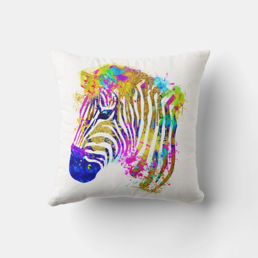 レインボーウォーター絵を描カラー(ばちゃばちゃ)跳ねるゼブラグラフィック クッション (裏面)