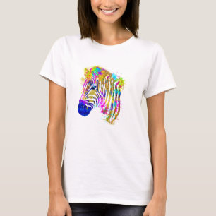 レインボーウォーター絵を描カラー(ばちゃばちゃ)跳ねるゼブラグラフィック Tシャツ