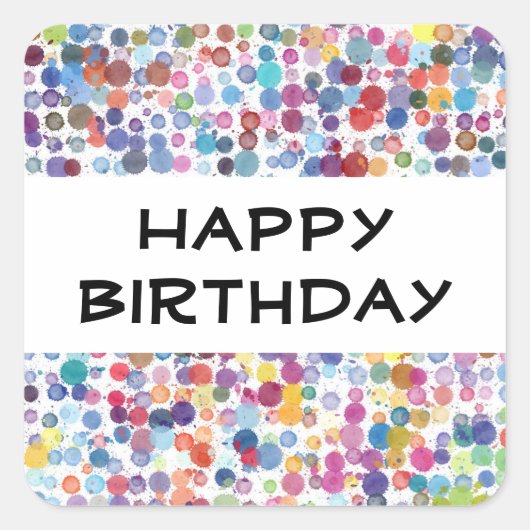 レインボーウォーター色の絵を描水玉模様 スクエアシール (正面)