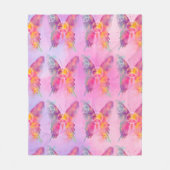 レインボーウォーター色蝶ピンク&ラベンダー フリースブランケット (正面)