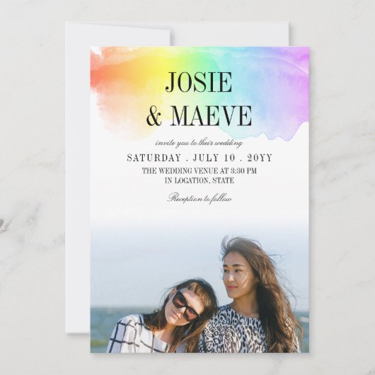 レインボーウォーター色2 in 1フォト結婚式招待状 招待状 (正面)