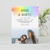 レインボーウォーター色2 in 1フォト結婚式招待状 招待状 (スタンド正面)