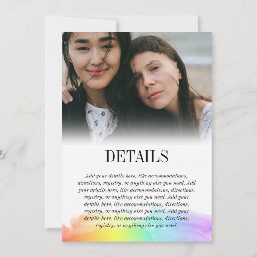 レインボーウォーター色2 in 1フォト結婚式招待状 招待状 (裏面)