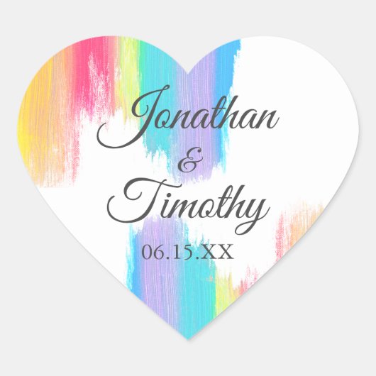 レインボーウォーター色LGBTハートエレガントな結婚式 ハートシール (正面)
