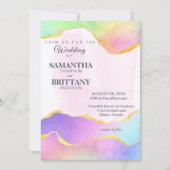 レインボーウォーター金ゴールドLGBT結婚式招待状 カード (正面)