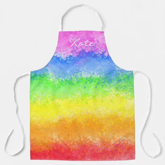 レインボーウォーター(ばちゃばちゃ)跳ねるカスタムパーソナライズされた エプロン (正面)