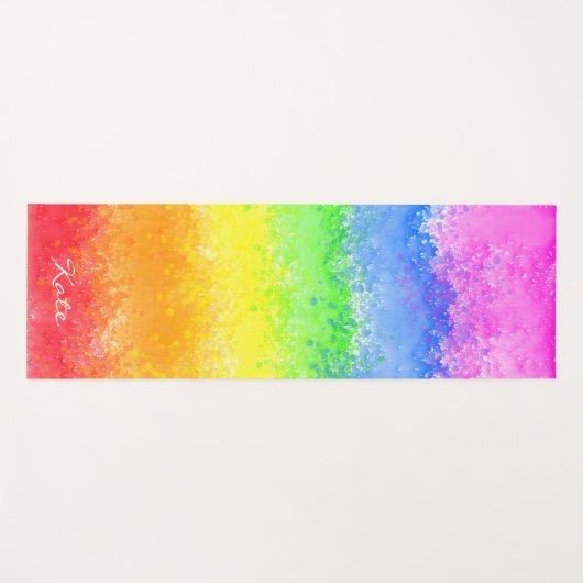 レインボーウォーター（ばちゃばちゃ）跳ねるカスタムパーソナライズされた ヨガマット (正面(横))