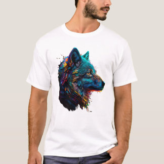 レインボーウルフ動物グラフィックカラフルス Tシャツ