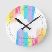 レインボーエレガントウォーターパーソナライズされたカラーガールズルーム ラウンド壁時計 (正面)