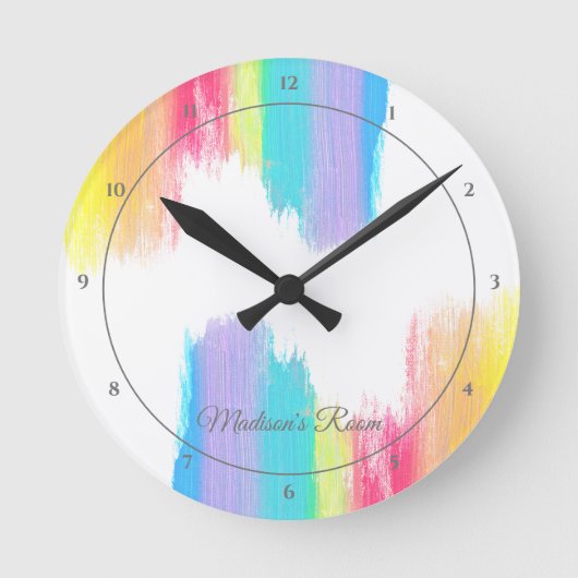 レインボーエレガントウォーターパーソナライズされたカラーガールズルーム ラウンド壁時計 (正面)