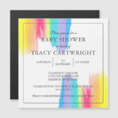 レインボーエレガントウォーターモダンカラーベビーシャワー マグネット招待状 (正面/裏面)