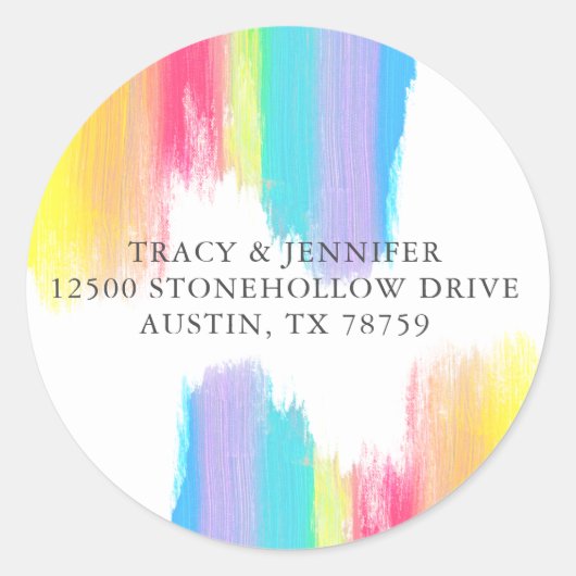 レインボーエレガントウォーター結婚カラー差出人住所 ラウンドシール (正面)
