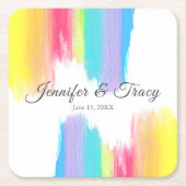 レインボーエレガントウォーター結婚カラーLGBTQ スクエアペーパーコースター (正面)