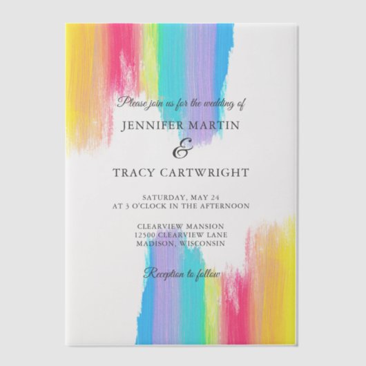レインボーエレガントウォーター色結婚の ベラム紙招待状 (正面)