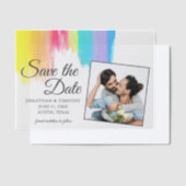 レインボーエレガントカップル写真デートを保存 ベラム紙招待状 (オフセット)