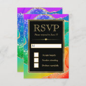 レインボーエレガントグリッターアゲートと金ゴールド結婚ズ 出欠カード (正面/裏面)
