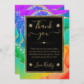 レインボーエレガントグリッターアゲート&金ゴールド誕生日 サンキューカード (正面/裏面)