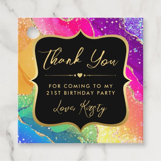 レインボーエレガントグリッターアゲート&金ゴールド21歳 フェイバータグ (正面)