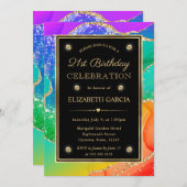 レインボーエレガントグリッターアゲート&金ゴールド21歳 招待状 (正面/裏面)