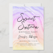 レインボーエレガントグリッターシック大理石グラムスウィート16 招待状 (正面)