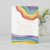 レインボーエレガントグード |結婚の実在金ゴールド 箔招待状 (立ち正面)