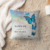 レインボーエレガントシルバーとブルーバタフライ結婚ズ クッション (ブランケット)