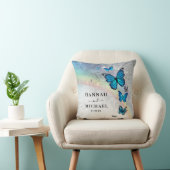 レインボーエレガントシルバーとブルーバタフライ結婚ズ クッション (椅子)