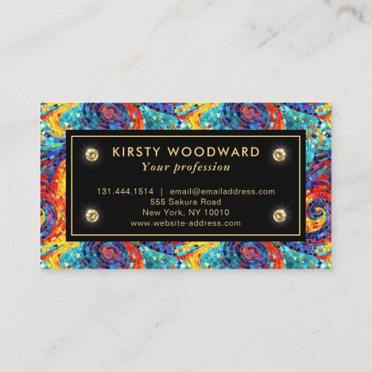 レインボーエレガントジュエルトーンモザイクガラスパターン 名刺 (裏面)