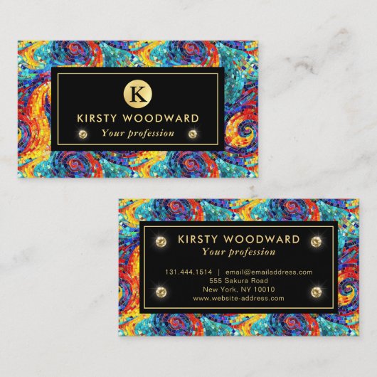 レインボーエレガントジュエルトーンモザイクガラスパターン 名刺 (正面/裏面)