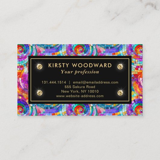 レインボーエレガントジュエルトーンモザイクガラスパターン 名刺 (裏面)