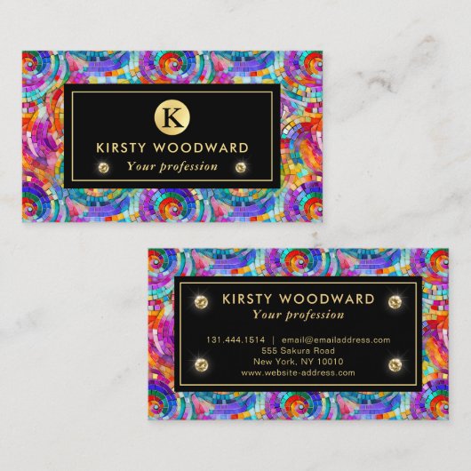 レインボーエレガントジュエルトーンモザイクガラスパターン 名刺 (正面/裏面)