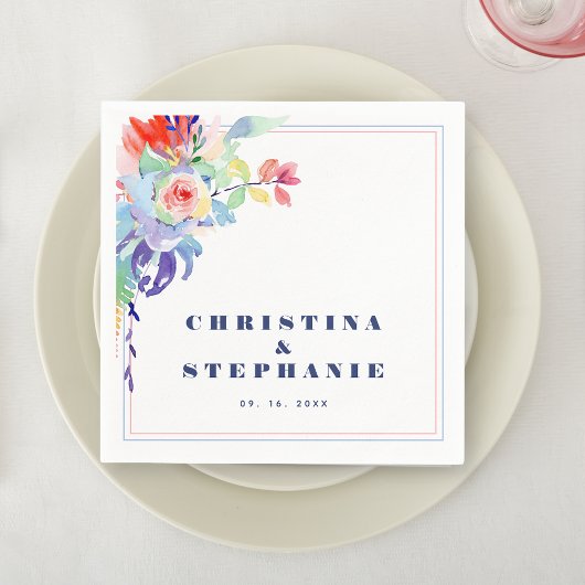 レインボーエレガントフローラLGBTQ結婚ズ スタンダードカクテルナプキン