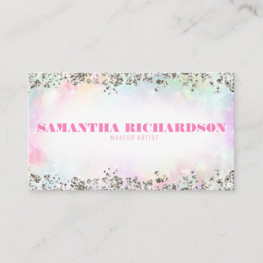 レインボーエレガントホログラフィー虹色シルバーシック 名刺 (正面)