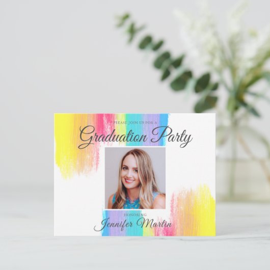 レインボーエレガント卒業写真シニア2024パーティー ポストカード (スタンド正面)