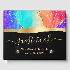 レインボーエレガント&金ゴールドグリッターアガテ結婚ス ゲストブック