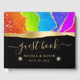 レインボーエレガント&金ゴールドグリッターアガテ結婚ス ゲストブック